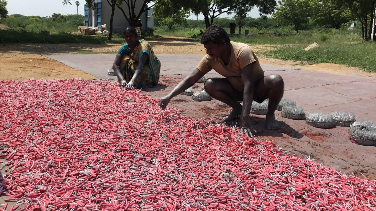 Traditional fireworks display in Sivakasi